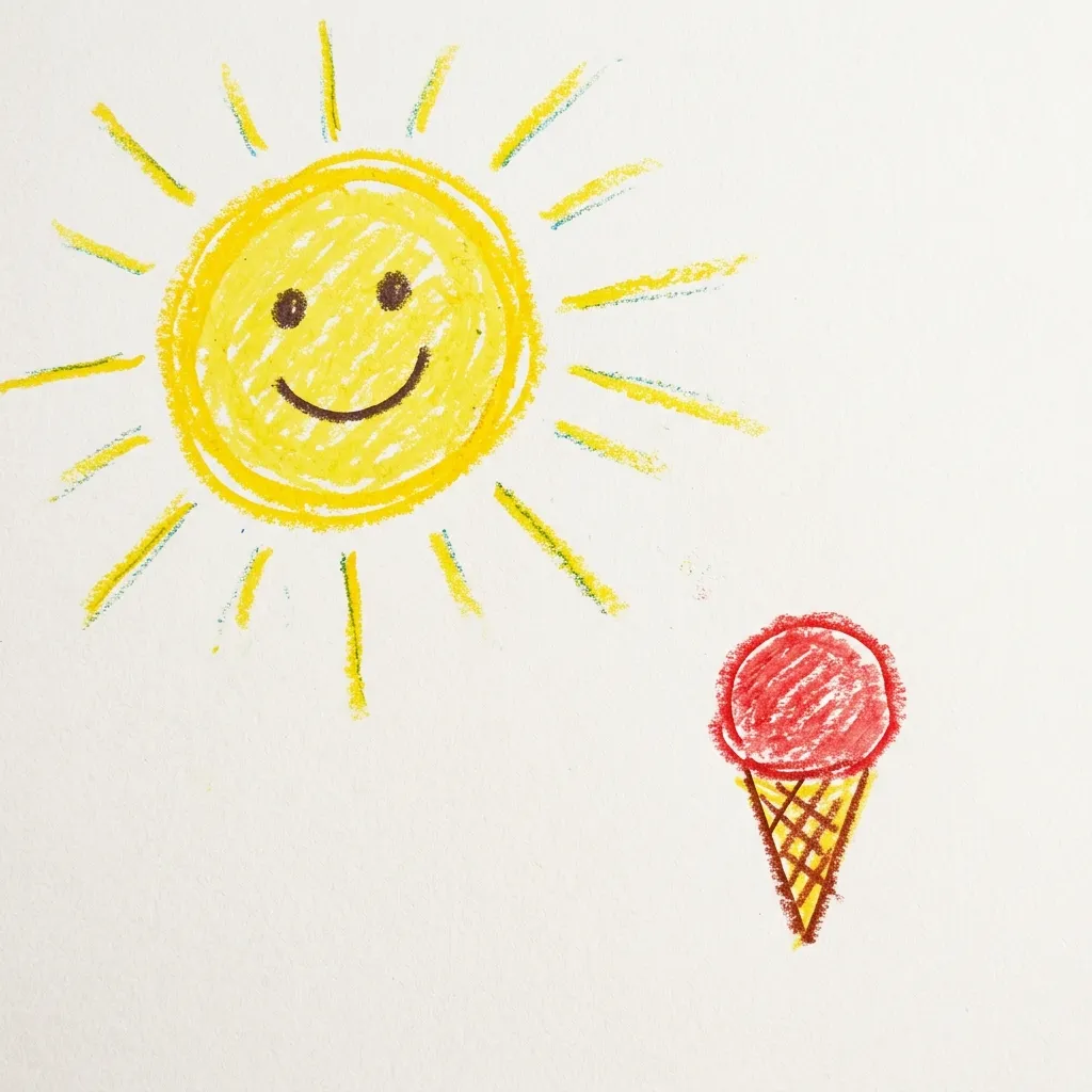 Kinderzeichnung: Sonne und Eis